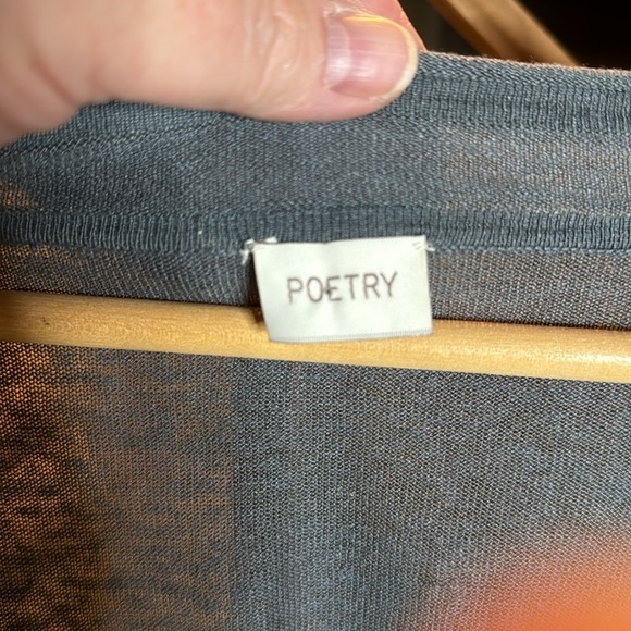 Poetry Charcoal Gray Silk Linen V Neck Long Cardigan Size 10 - Picture 5 of 8